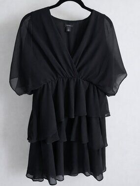 Black Ruffled Chiffon Dress — Size M